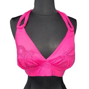 Lands’ End Pink Embroidered Halter Bikini Swim Top